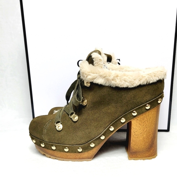 Guess Damery Medium Green  Studded Platform Heels sz 9 - Picture 6 of 12